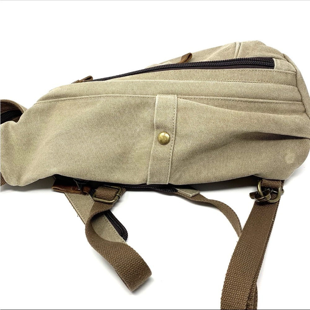 Canvas Sling Bag Unisex Khaki Crossbody Backpack Shoulder Daypack Conceal Carry - Picture 9 of 16